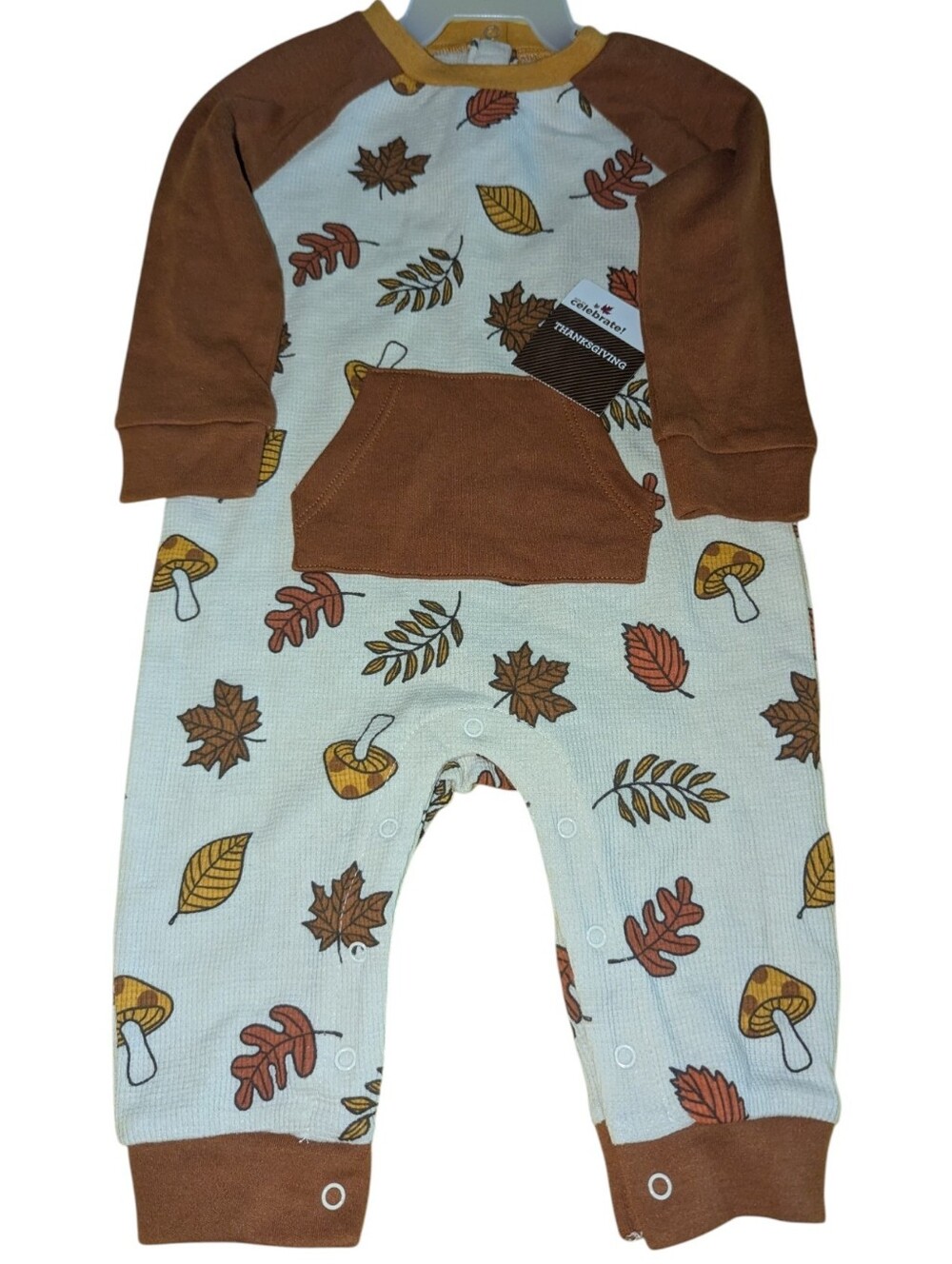 Celebrate Baby Romper Bodysuit 6-9 Month Autumn Leaf Print Brown K-377